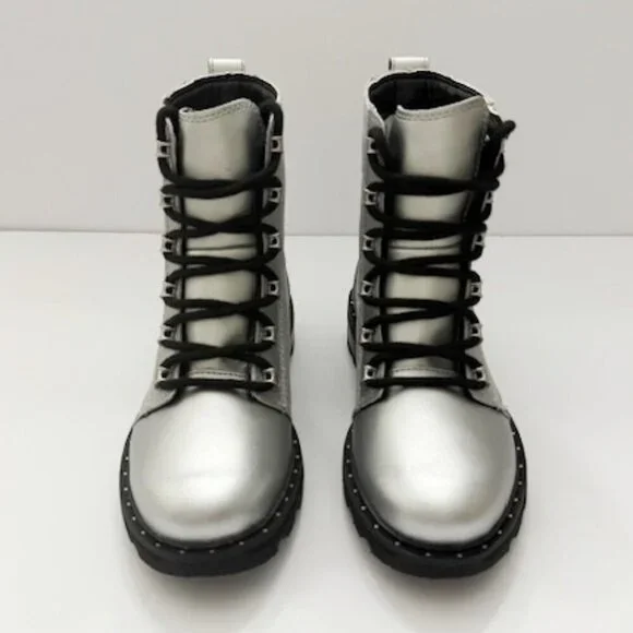 Sorel Lennox Lace-Up Lug Sole Boots Silver Grey Women's Size 6